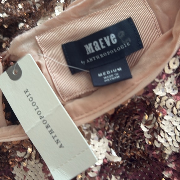 Anthropologie Maeve Bernadette Rose Gold Sequin Tiered Midi Dress Size M - Picture 15 of 17
